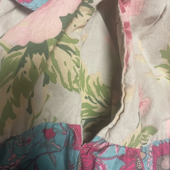 THML Anthropologie Boho Beige Floral V Neck Short Sleeve Dress Womens XL - Picture 8 of 10